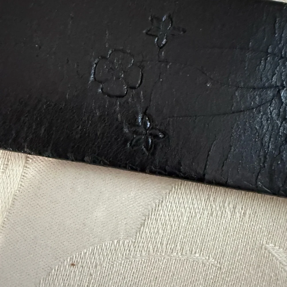 LoFi Leather Black Handmade Belt Floral Tooled Scalloped Buckle‎ Made in USA